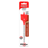 The DIABLO DSP2170 1-1/2 in. x 6 in. Spade Bit for Wood by Diablo is a red spade bit featuring SPEED-TIP™ design, Impact Strong™, and Fast Clean Wood technologies, with a curved paddle design for enhanced performance.