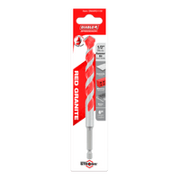 The Diablo DMARG1150 1/2 in. x 4 in. x 6 in. SPEEDemon™ Red Granite Carbide-Tipped Hammer Drill Bit is designed for concrete and masonry drilling, featuring a red color with white markings and a durable carbide tip, highlighted by the distinctive Diablo logo and RED GRANITE text.