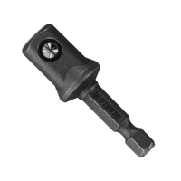 The Diablo DIABLO DSA0500 is a black metal adapter with a 1/4 in. hex shank and a 1/2 in. square socket, ideal for power drills and impact drivers. Its torque-resistant design ensures durability and efficiency in various applications.