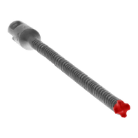 Close-up of a metallic DIABLO DMAPL4090 hammer drill bit with a ridged shaft and a red, star-shaped tip. The cylindrical head resembles an SDS-Plus tool, indicating precision design for specialized use, set against a plain background.