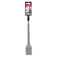 Image of the Diablo DMAPLCH2000 1.5 in. x 10 in. SDS-Plus wide chisel with a flat blade, ideal for concrete demolition work, displayed vertically with packaging attached near the top.