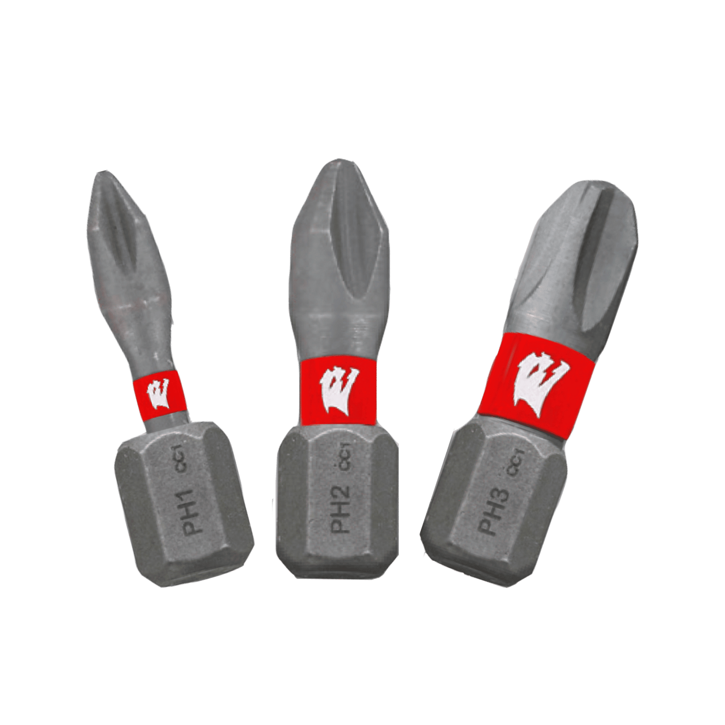 The Diablo DIABLO DPHV1-S3 set includes three 1 in. Impact Strong™ Phillips bits labeled PH1, PH2, and PH3, featuring Phillips heads and hexagonal bases for secure fitment into screwdrivers or drills, ensuring durability in the MaxTorque Zone.