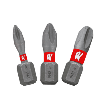 The Diablo DIABLO DPHV1-S3 set includes three 1 in. Impact Strong™ Phillips bits labeled PH1, PH2, and PH3, featuring Phillips heads and hexagonal bases for secure fitment into screwdrivers or drills, ensuring durability in the MaxTorque Zone.