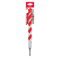 The Diablo DIABLO DMARG1210 SPEEDemon™ Red Granite hammer drill bit measures 1 in. x 10 in. x 12 in., features a red and silver spiral design with a carbide tip for masonry, and is packaged in a branded cardboard holder labeled Diablo.