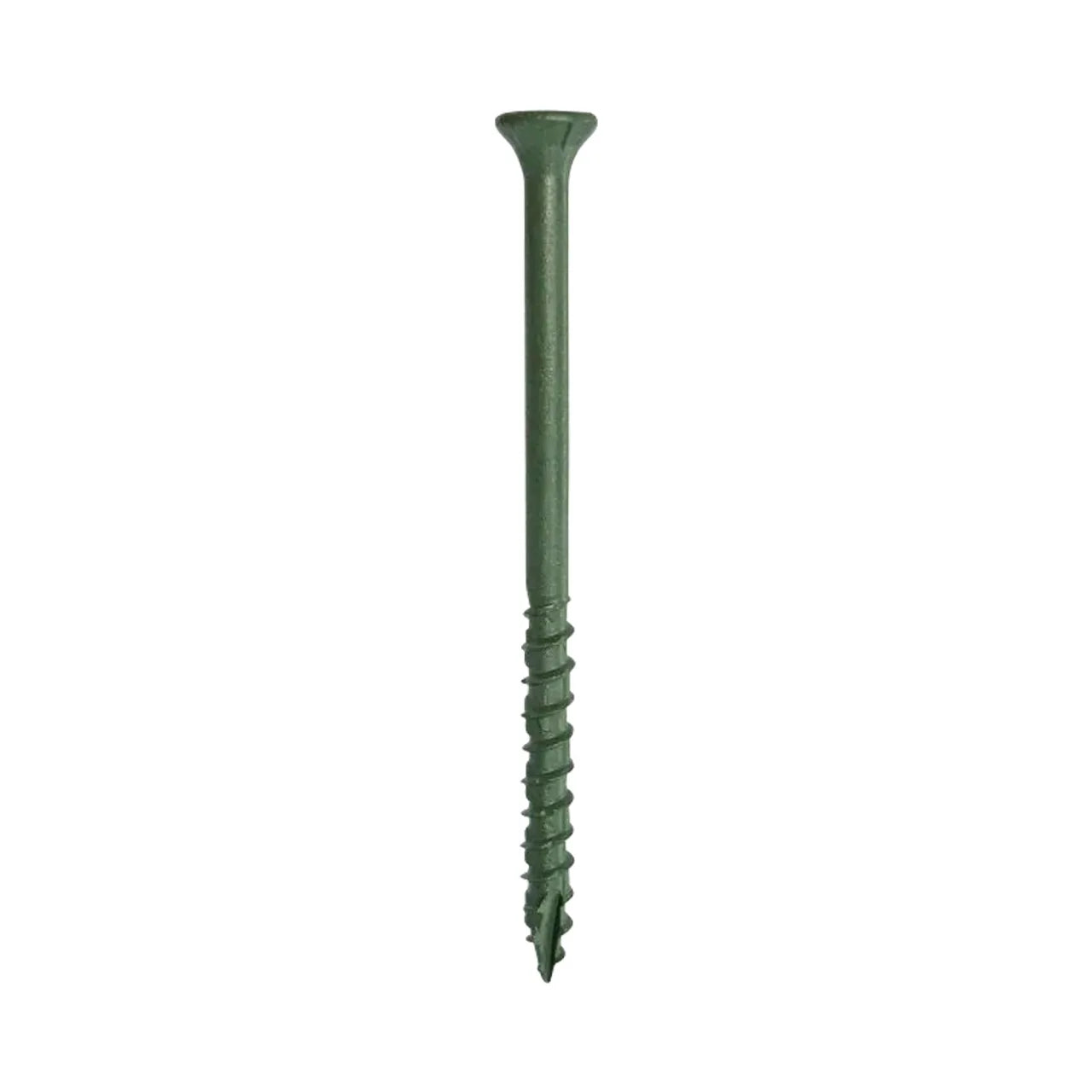 The Go Build #10 x 3 in. Star Bugle Head Stainless Steel Screws, intended for wood or general use, have a green flat-head and threaded shaft, featured against a white backdrop. (322/Pack).