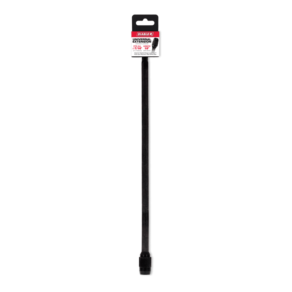 The Diablo DHS500XT18 is an 18 in. x 7/16 in. black universal extension wand for a washer, featuring a quick-change nozzle and a distinctive red and white label on top, designed to extend reach during cleaning tasks.