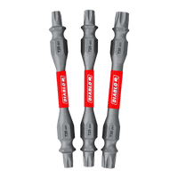 Three Diablo DDETV25-S3 2-1/2 in. Double-Ended Torx Drive Bits with red-labeled handles feature sizes T20, T25, and T30. Their gray metallic finish enhances durability in the MaxTorque Zone for optimal grip and precision.