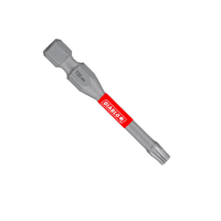 Close-up of a metallic screwdriver bit with a hexagonal end labeled T20 and Diablo in red and white. Designed for Torx T20 screws, the Impact Strong™ bit showcases Diablos MaxTorque Zone on a solid green background. Product: DIABLO DT202P5 2 in. #20 Torx Drive Bits (5-Pack).