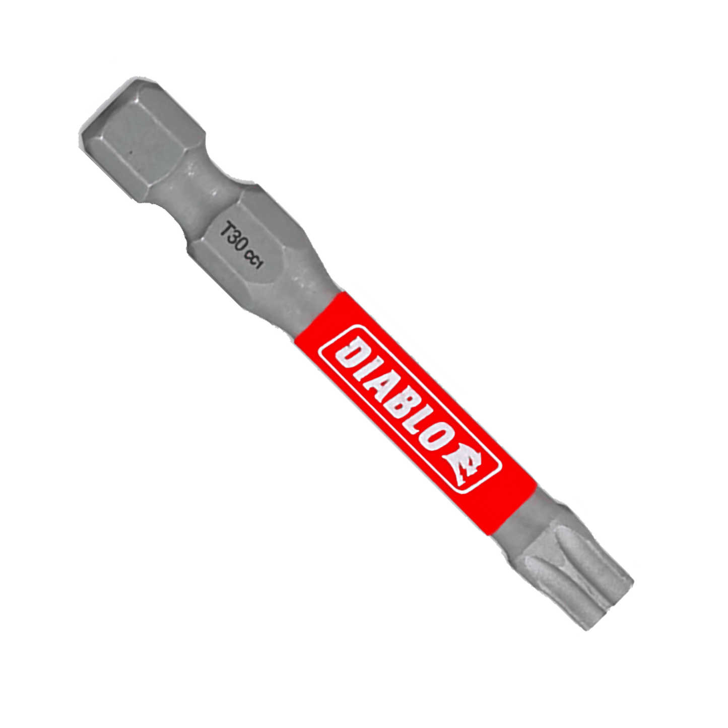 The DIABLO DT302P5 2 in. #30 Torx Drive Bit features a sleek silver finish with T30 6x on the shaft, a red DIABLO label, and devil icon. It utilizes Impact Strong™ technology for durability, making it perfect for any MaxTorque Zone challenge.