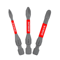 Three DIABLO DPHV2-S3 2 in. Phillips drive bits with hexagonal shanks and pointed heads, featuring red branding labels. Designed with MaxTorque Zone technology for enhanced performance, these Impact Strong™ bits from Diablo are shown fan-arranged on a white background.