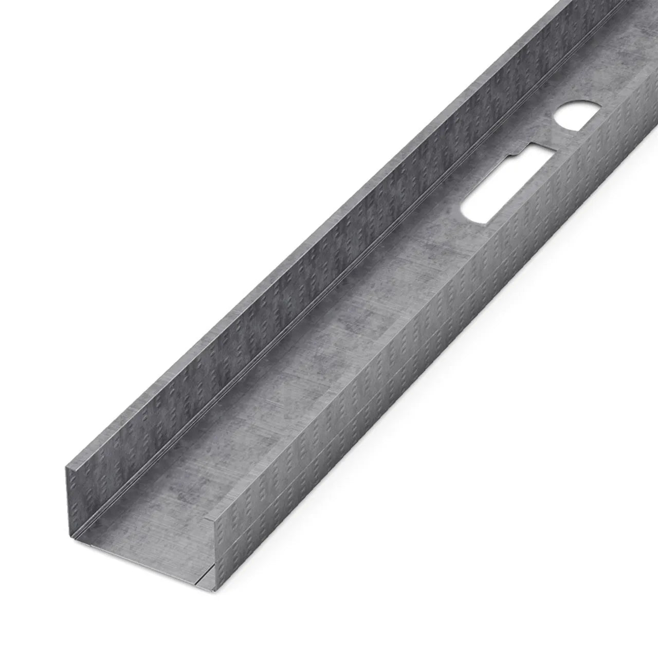 The Go Build 2-1/2 x 10 Stud with a 1-1/4 flange features a smooth, galvanized U-shaped profile and pre-punched holes, ideal for drywall projects. It offers mold and mildew resistance, ensuring lasting durability and structural integrity.