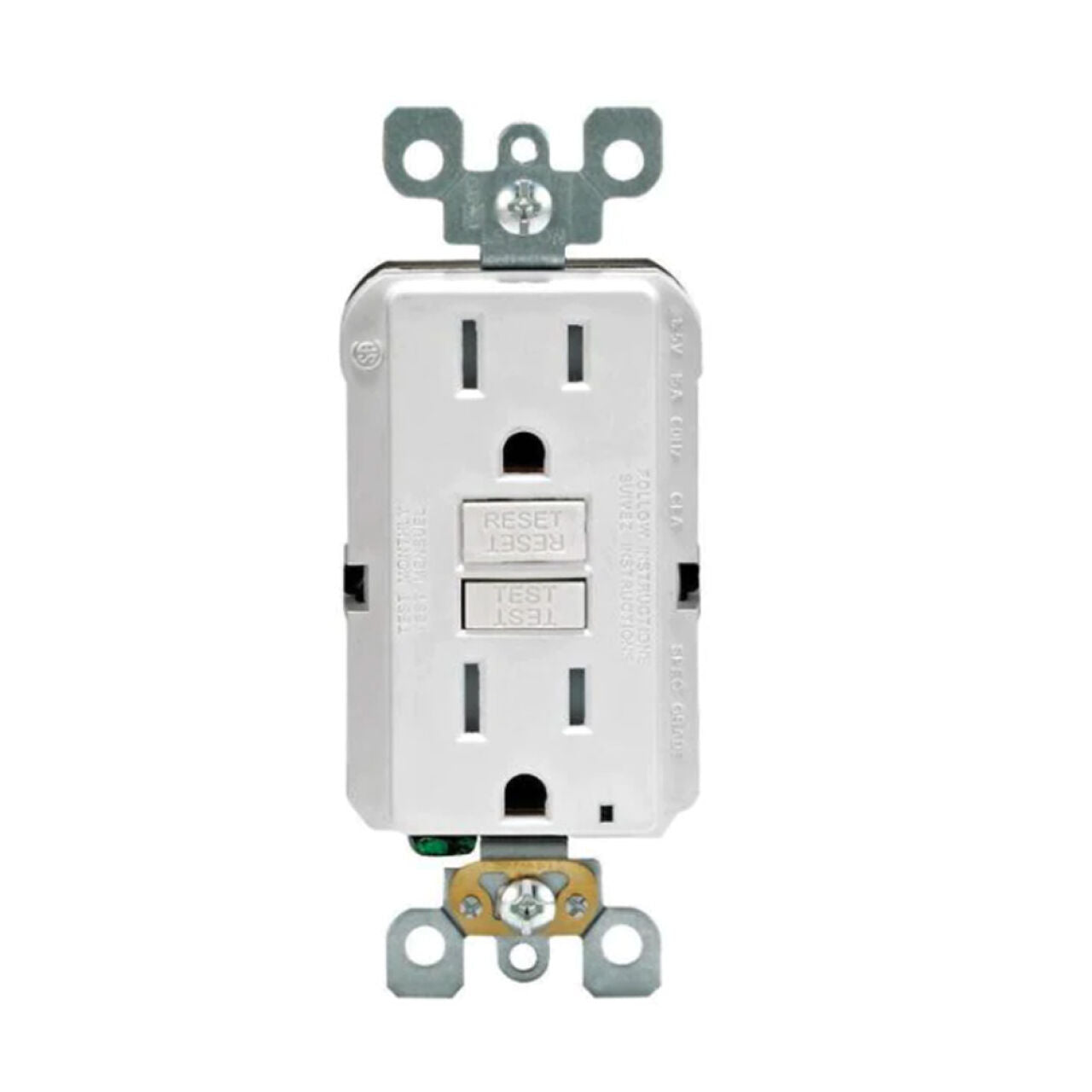 Duplex Electrical Outlet 15A/125V Self-Test GFCI Tamper Resistant - White