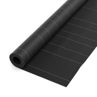 The MSA 3 ft. x 72 ft. Asphalt Saturated Organic Felt Roof Underlayment, featuring thin white horizontal guidelines, appears smooth and durable with a clean edge. Positioned on a white background, it offers optimal roof protection while being partially unrolled.