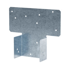 The Go Build Galvanized Adjustable Post Cap for 4X features a flat top, two vertical flanges with round holes and triangular cutouts for mounting. Its ZMAX galvanization offers a strong, corrosion-resistant finish ideal for construction needs.