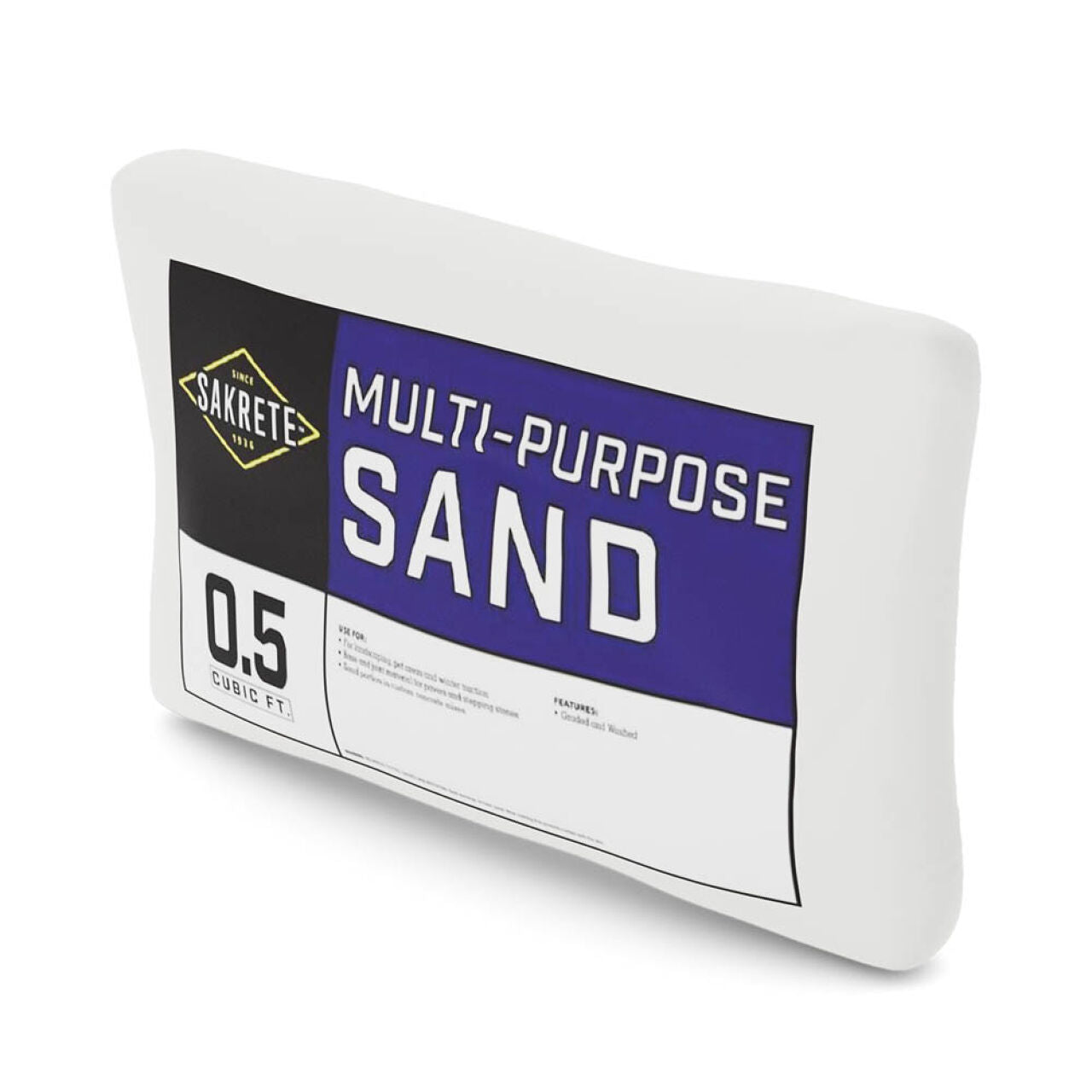 A bag of Go Build 50 lb. All-purpose Sand, ideal for use as underlayment for pavers, comes with an eye-catching purple and white label featuring bold text highlighting its capacity. Its clean and minimalistic packaging mirrors the simplicity of the Quikrete All-purpose Sand design.