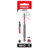 The DIABLO DSQ235P1 3-1/2 in. #2 Square Drive Bit, featuring Impact Strong™ technology and Max Torque, offers a 50x longer life. Packaged in bold red and white, it is perfect for those needing a reliable square bit solution.