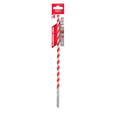 The Diablo DIABLO DMARG1130 3/8 in. x 10 in. x 12 in. SPEEDemon™ Red Granite Carbide-Tipped Hammer Drill Bit, featuring a multi-ground Grip Point tip, is displayed in packaging with branding and specifications including a red RED GRANITE section and an image of the drill bit against a white background.