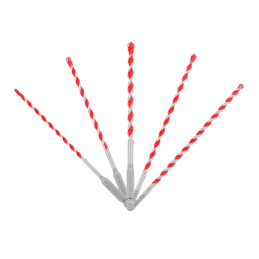 Five DIABLO DMARG1220-S5 SPEEDemon™ hammer drill bits, featuring red granite carbide tips, are arranged in a fan shape against a white background.