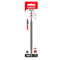 The Diablo DSQ26P1 6 in. #2 Square Drive Bit, with a Torque Resistant Design and Impact Strong™ technology, sports the MAXTORQUE branding and guarantees 50x longer life. This durable gray bit, featured under product code D622PB1, is ideal for precision-demanding tasks.