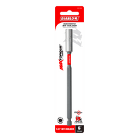 The DIABLO DBH600 6 in. Magnetic Drive Bit Holder by Diablo features an Impact Strong metal extension rod with bold MaxTorque labeling. Its red and black design distinguishes it as a dependable choice in magnetic drive bit holders.