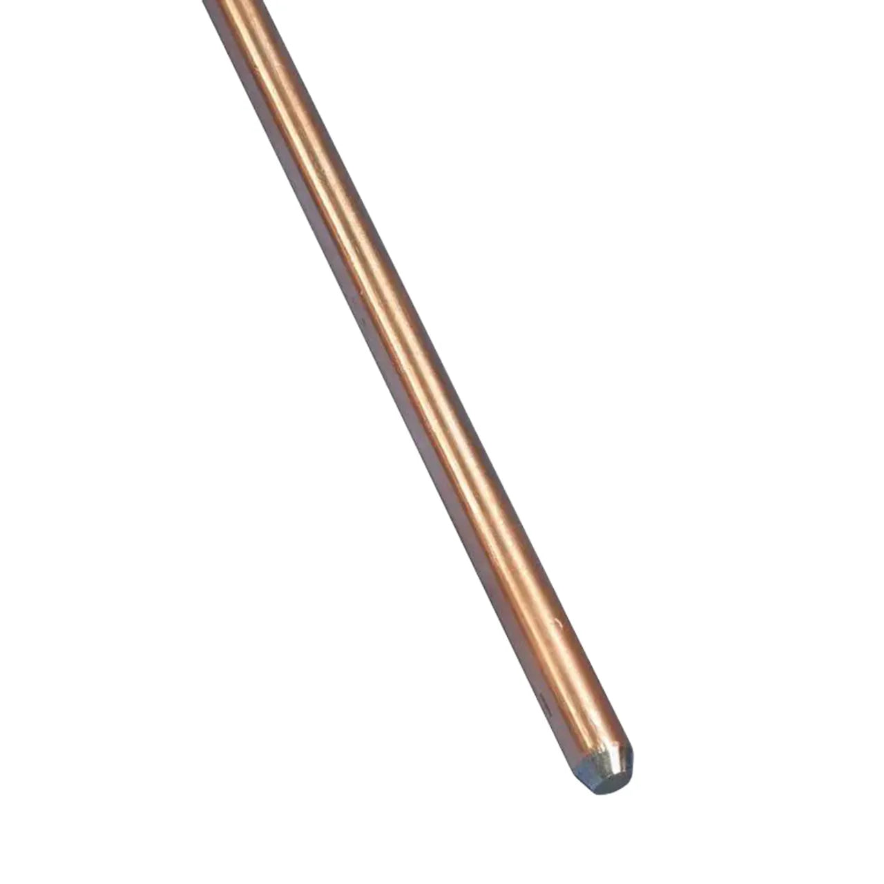 The Go Build 5/8 in. x 8 ft. Copper Ground Rod features a high carbon steel core, pointed tip, and electrolytic copper coating, shown on a white background.