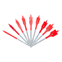 The DIABLO DSP2930-S9 9-Piece Spade Bit Set by Diablo features a circular display of bits with SPEED-TIP design, showcasing pointed tips and metallic shank ends to ensure optimal durability and precision.