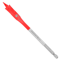 The DIABLO DSP2050-P2 1/2 in. x 6 in. Spade Bits for Wood (2-Pack) by Diablo feature a SPEED-TIP™ design with a sharp tip, ideal for large wood holes. The red section displays the logo and connects to a hex shank, compatible with power drills.