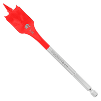 The Diablo DSP2110-P2 Spade Bits, in a 7/8 in. x 6 in. size, feature a red and silver finish with a SPEED-TIP™ spade-shaped tip for large wood holes, an Impact Strong™ design for durability, and Curved Paddle shaft detail with markings. Available as a 2-pack from Diablo.