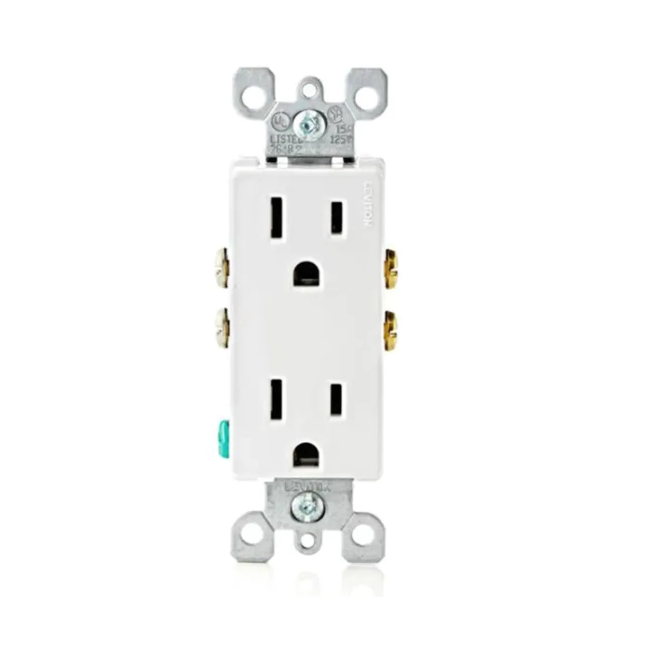 Duplex Electrical Outlet 15A Residential Grade Grounding - White