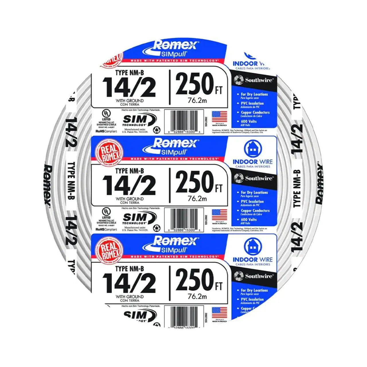 250 ft. 14/2 Romex SIMpull Solid NM-B W/G Electrical Cable - White