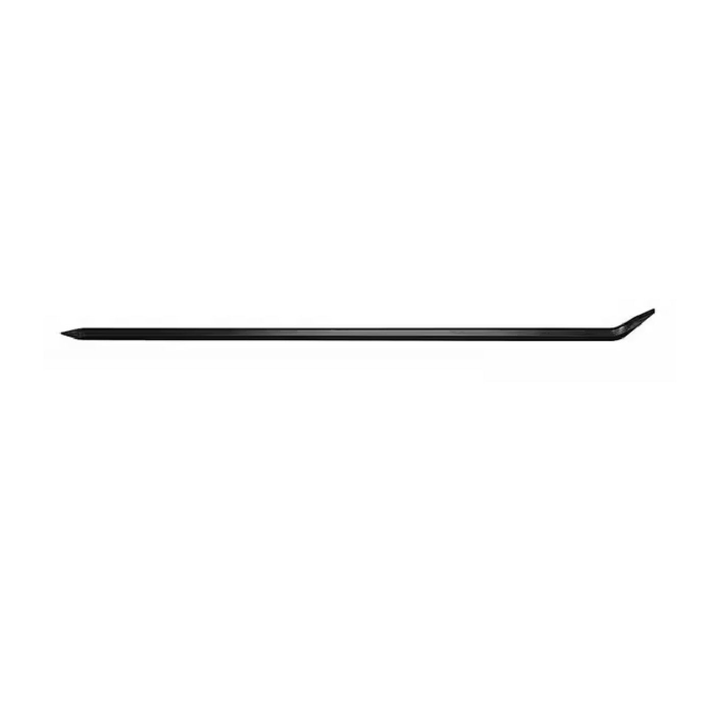 The G FORCE 52161 60 in. Slate Pry Bar is a long, thin black tool, perfect for heavy-duty construction. Its white background highlights the flat, angled end on the right and the tapered, pointed tip on the left.