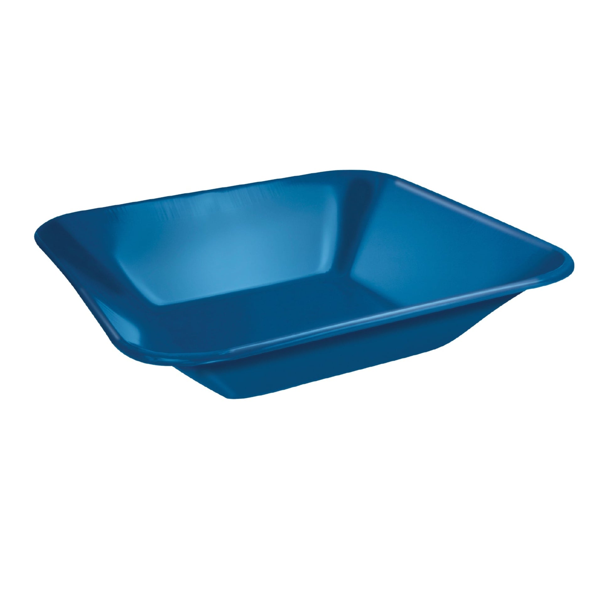 A blue, square plastic tray with raised edges rests on a white background. Its sleek design is similar to the G-FORCE 70000 Steel Mortar Pan by G FORCE, known for its durability akin to baked enamel.