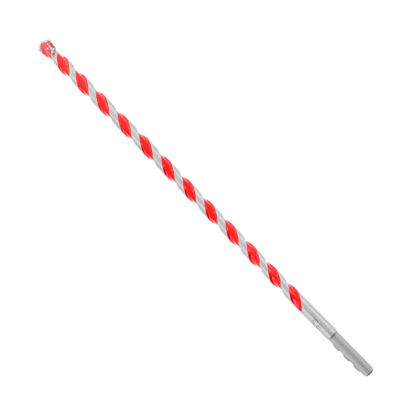 The DIABLO DMARG1130 SPEEDemon™ drill bit is red and silver with a pointed end, equipped with a carbide tip, ideal for creating holes in materials like masonry using power tools.