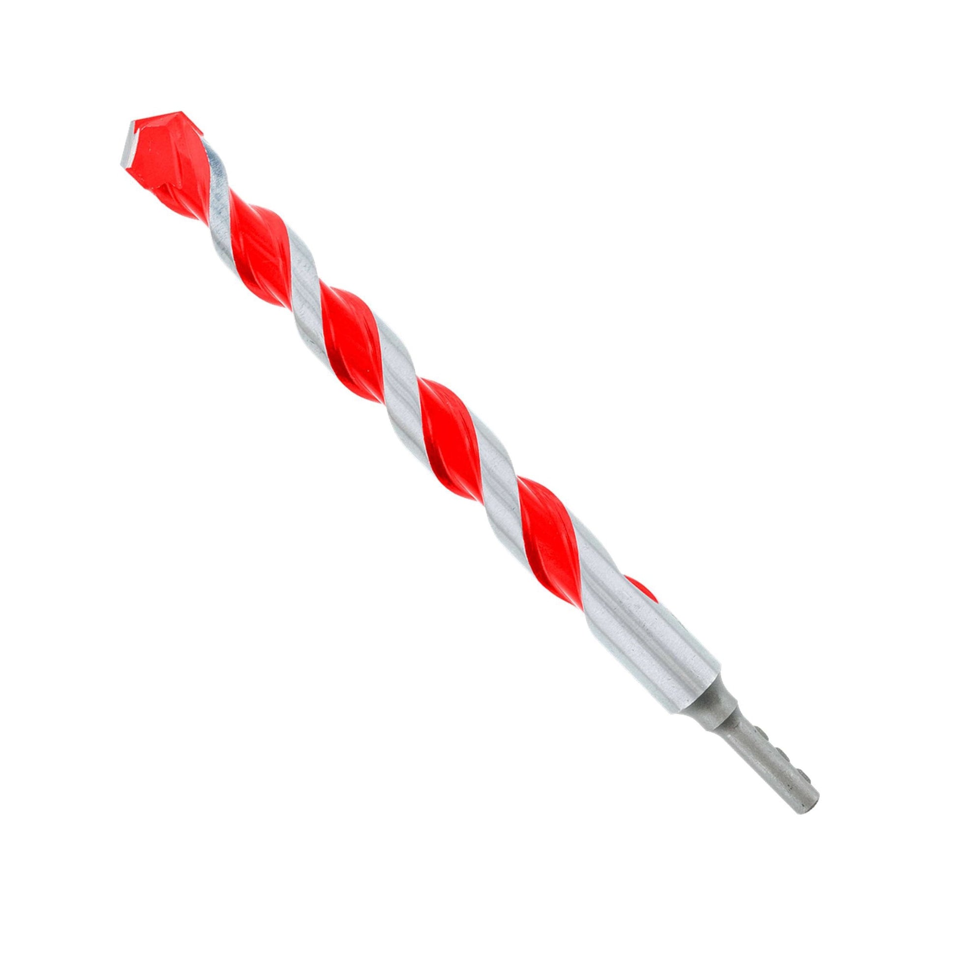 Check out the DIABLO DMARG1210 SPEEDemon: a 1 in. x 10 in. x 12 in. red granite carbide-tipped hammer drill bit with a hexagonal base and helical grooves from Diablo, perfect for precision masonry drilling projects with durability assured.