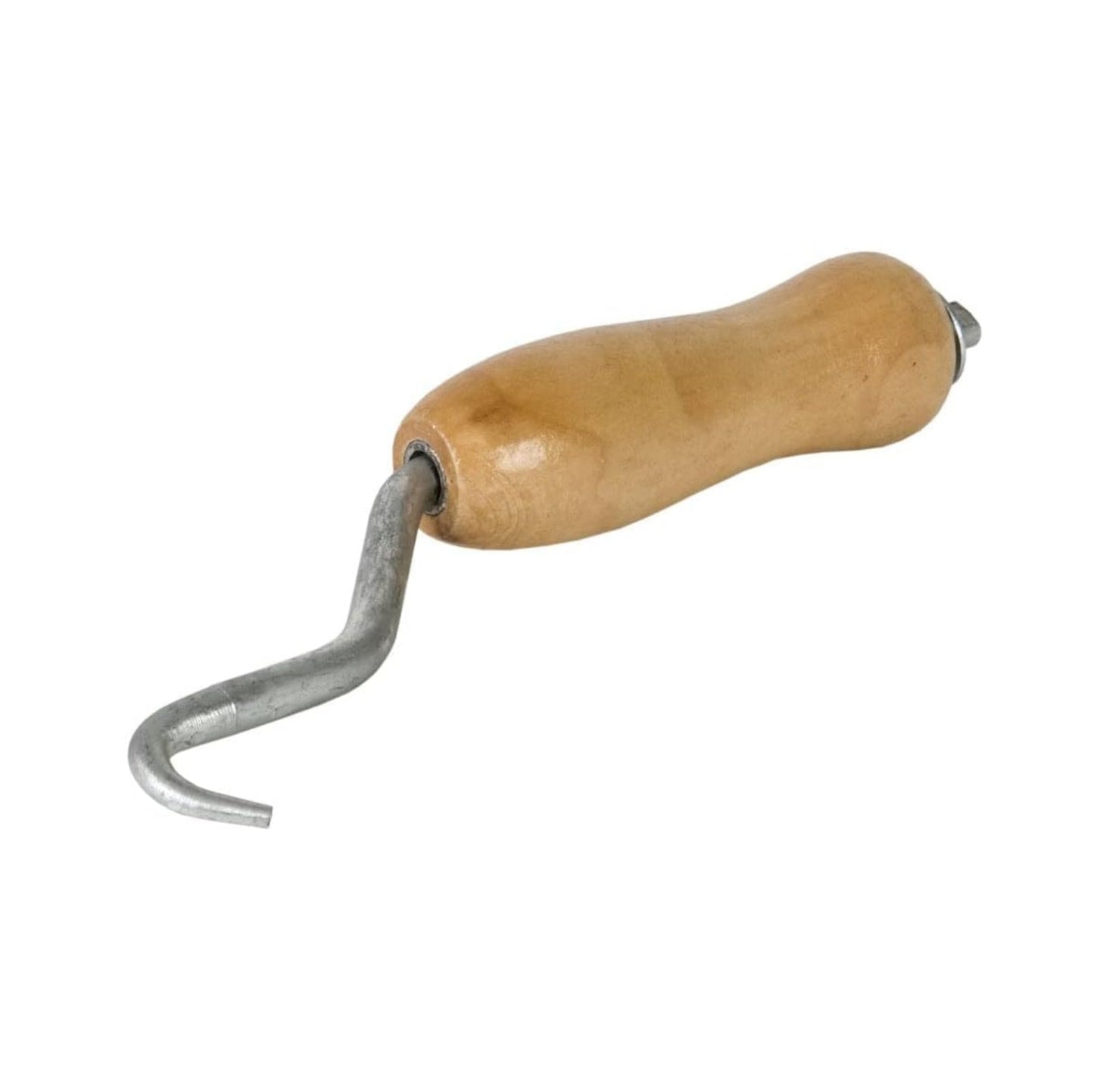 The GRIP-RITE BTTWEAR Bar Tie Wire Twister by Grip-Rite features a wooden handle and curved, hook-like end. Perfect for construction professionals, its a metal manual tool shown on a white background.