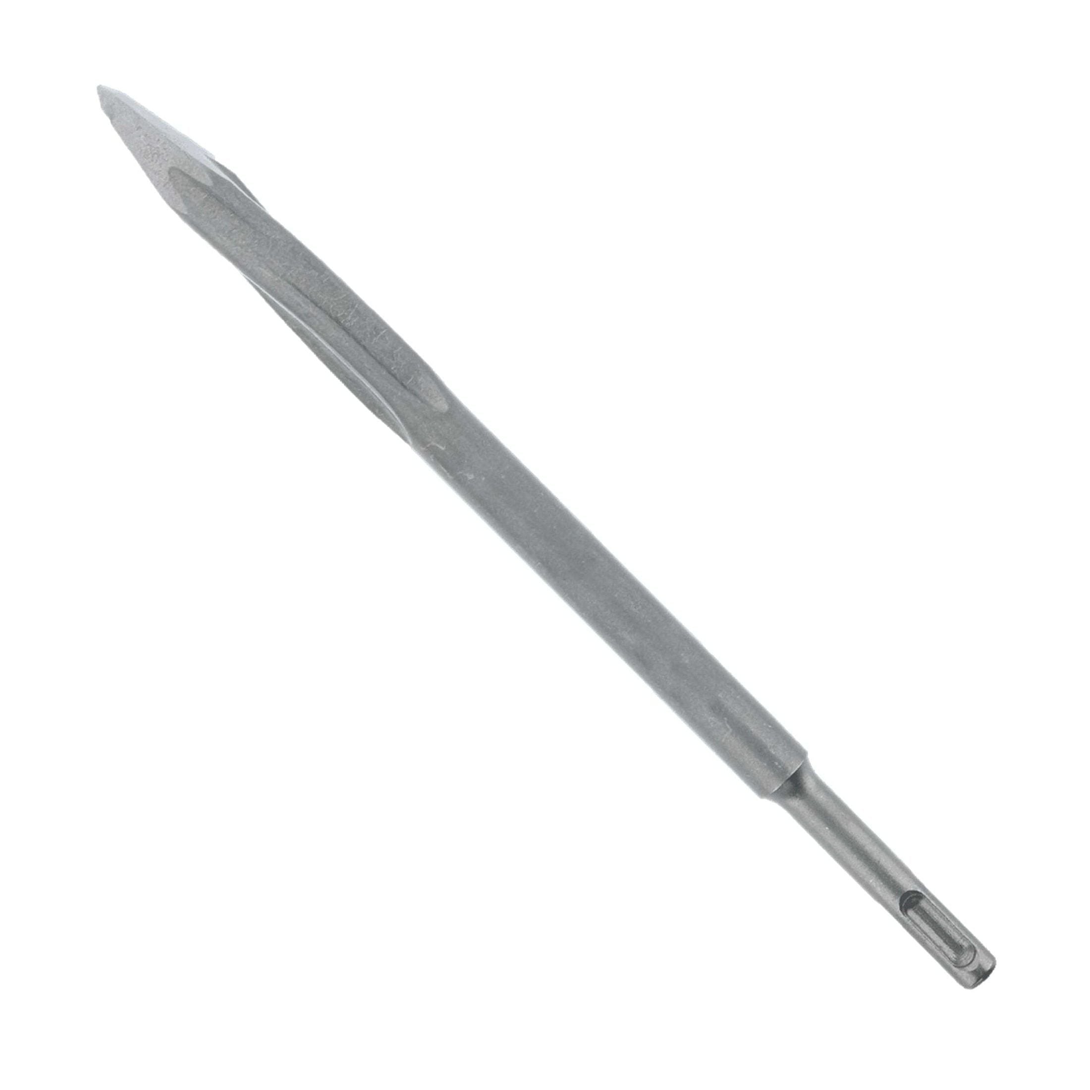 The DIABLO DMAPLCH2030 10 in. SDS-Plus Twist Point Chisel by Diablo has a hexagonal shaft and tapered tip, ideal for breaking hard materials like concrete. The chisel features an SDS-Plus design and boasts a smooth finish for efficient performance.