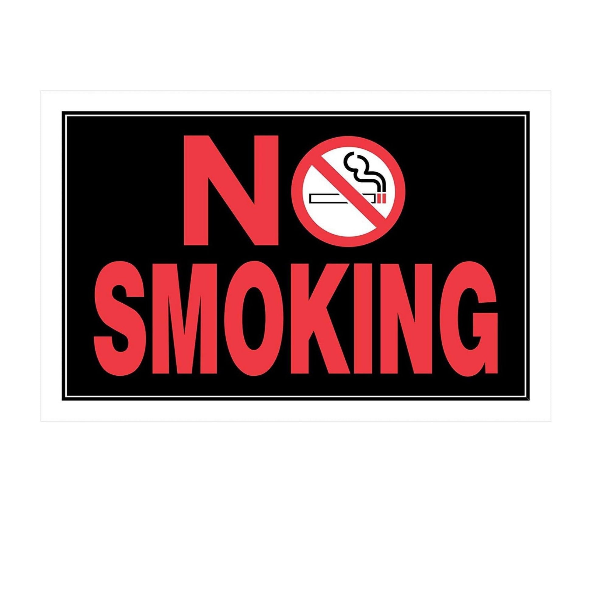 The HILLMAN 839896 8 in. x 12 in. No Smoking Sign, made of durable black plastic, features bold red NO SMOKING text and a crossed-out cigarette symbol, ideal for promoting smoke-free areas.