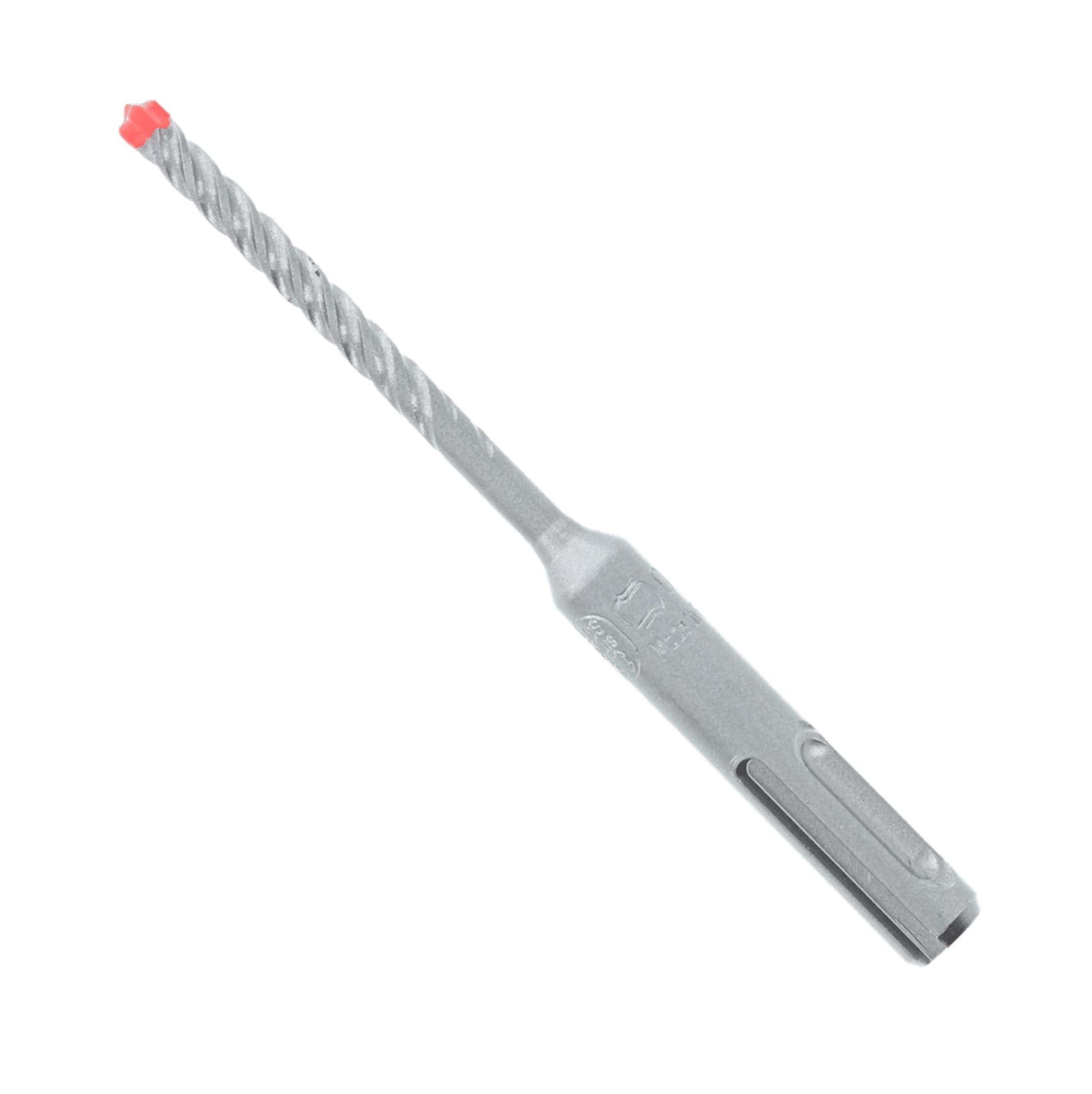 The DIABLO DMAPL4030 Rebar Demon™ drill bit, from Diablo, features a pointed tip with a red marking and a spiral design. Crafted with full carbide head for durability, it suits SDS-Plus hammer drills. The new, unused bit is displayed on a plain white background.