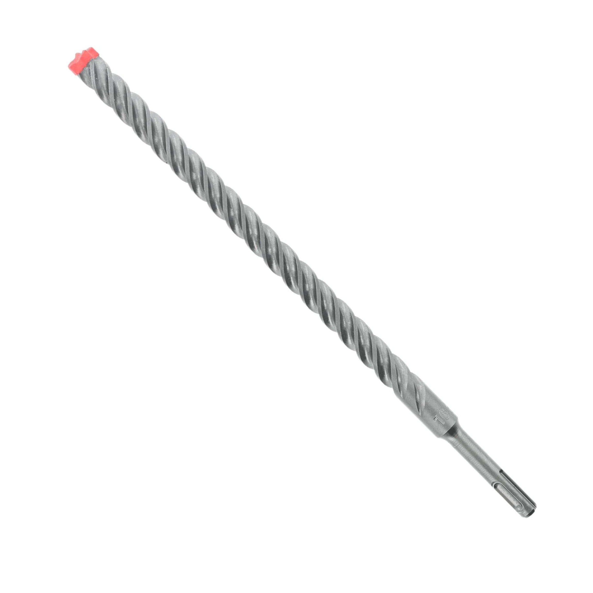 Close-up of a long, silver, spiral DIABLO DMAPL4230 Rebar Demon™ SDS-Plus drill bit with a pointed tip and red marking on the end. It appears clean and new against a plain white background.