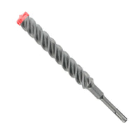 The DIABLO DMAPL4270 by Diablo is a gray, spiral-fluted drill bit with a red tip and a 4-cutter full-carbide head. It is ideal for heavy-duty drilling, with its cylindrical shank smoothly transitioning to the spiraled section for efficient debris removal.