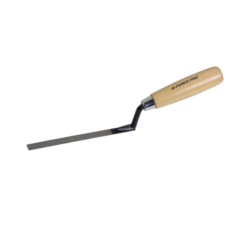 The G-FORCE 70251 Tuck Pointer features a wooden handle and a 3/8 in. x 6 in. stainless steel blade for precision tasks, ideal for mortar joints, branded with G-FORCE PRO.