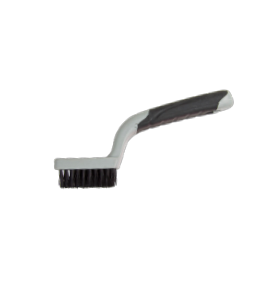 The G FORCE 44412 is a 3 in. x 10 in. Narrow Nylon Wire Brush with a soft grip handle, black bristles, and an ergonomic gray design. Ideal for scrubbing tough surfaces, it offers durability and efficiency.