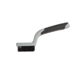 The G FORCE 44412 is a 3 in. x 10 in. Narrow Nylon Wire Brush with a soft grip handle, black bristles, and an ergonomic gray design. Ideal for scrubbing tough surfaces, it offers durability and efficiency.