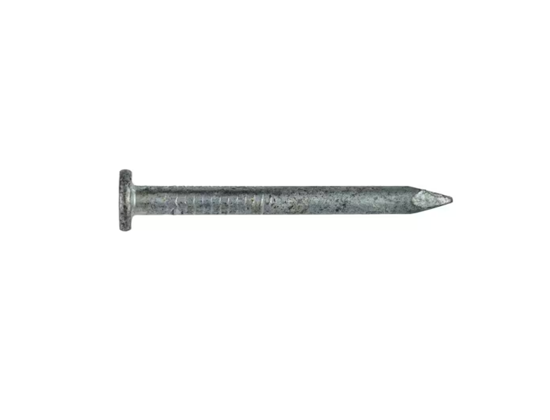 A single 1-1/2 in. x 0.131 in. Simpson Strong-Drive SCN Smooth-Shank Hot-Dip Galvanized Connector Nail from Simpson Strong-Tie is positioned horizontally against a white background, showcasing its flat head and pointed tip for added durability.