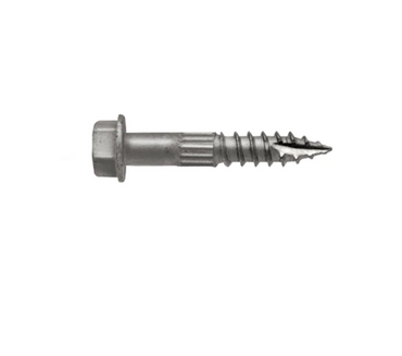 The Simpson Strong-Tie 1/4 in. x 1-1/2 in. Strong-Drive SDS Heavy Duty Structural Connector Screw features a stainless-steel build with a hex head and threaded shaft, suited for fastening materials, shown horizontally on a plain white background.