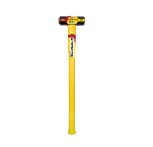 The G-Force 6 LB Sledge Hammer from G FORCE features a durable yellow fiberglass handle and a black/red head, designed for heavy-duty tasks, showcased against a pristine white background.