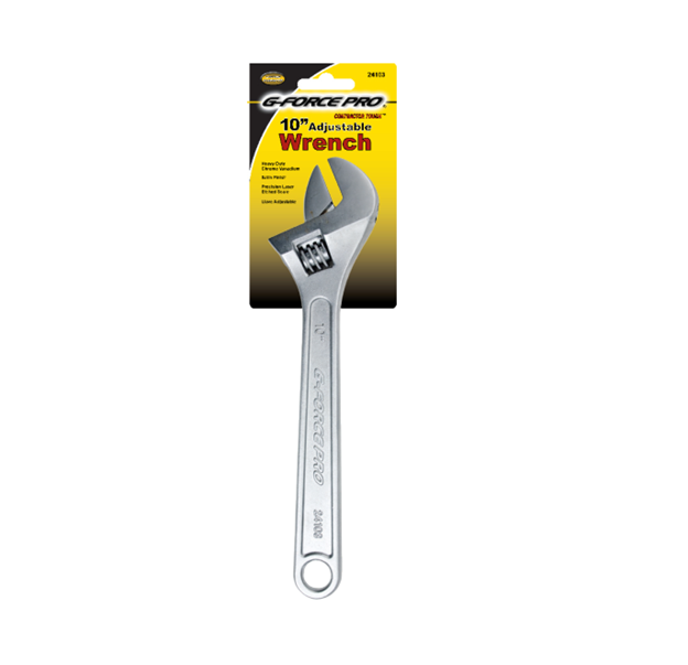 The G-FORCE 24102 8 adjustable wrench, with a chrome vanadium satin finish, is designed for precision tasks. Its metallic build and movable jaw ensure an unrivaled grip, while its availability in multiple sizes offers versatility.