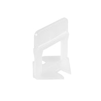 The RAIMONDI 180BAS15B2200 RLS 1/16 in. HD Level Clips (2200-Pack) are white, transparent plastic spacers from the Raimondi Levelling System that ensure even tile spacing, featuring a flat rectangular top and a triangular base, set against a plain white background.