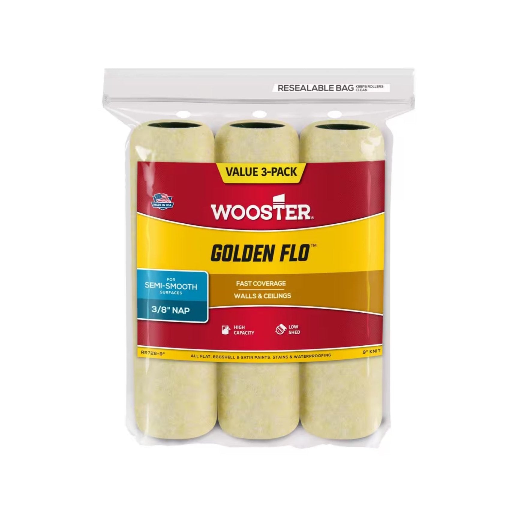 WOOSTER Golden Flo 9 in. High Capacity Yellow Knit Paint Roller Cover