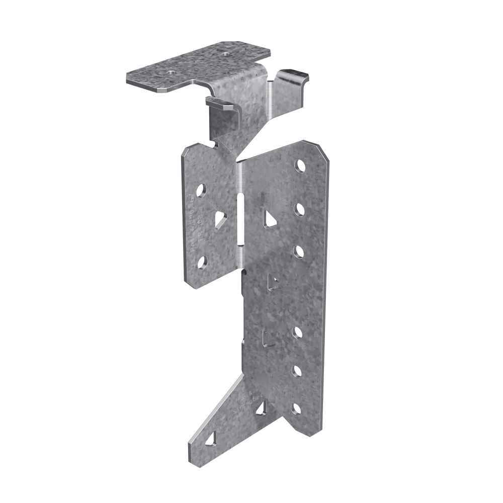 Image of the SIMPSON STRONG-TIE S/HJCT-KT Heavy Joist Hanger with multiple screw holes and a galvanized finish. Designed to support structural beams, it features a top flange and a U-shaped body with angled sides for secure connections. Its skewable design allows for versatile installation. Brought to you by Simpson Strong-Tie, this product comes in a 5-pack with screws included.